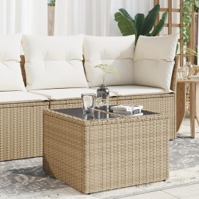 Garden table glass surface PE rattan beige 55x55x37 cm by , Garden tables - Ref: Foro24-366058, Price: 58,26 €, Discount: %