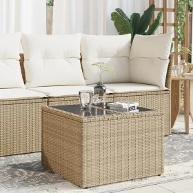 Garden table glass surface PE rattan beige 55x55x37 cm by , Garden tables - Ref: Foro24-366058, Price: 61,75 €, Discount: %