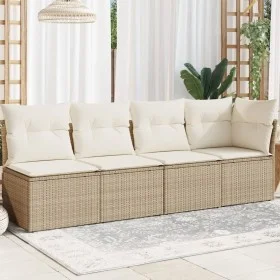 Sofá de jardín de 4 plazas con cojines ratán sintético beige de , Sofás de exterior - Ref: Foro24-366053, Precio: 252,76 €, D...