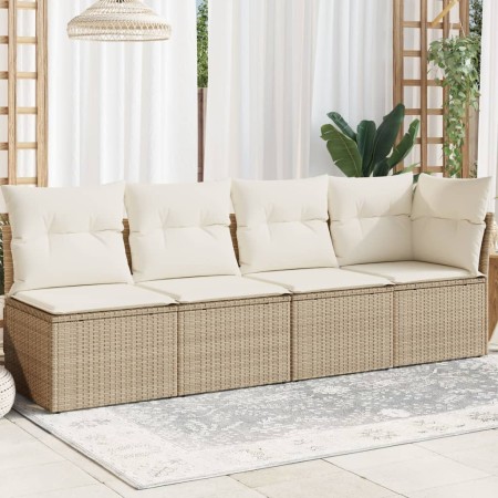 4-Sitzer-Gartensofa mit beigen synthetischen Rattankissen von , Outdoor-Sofas - Ref: Foro24-366053, Preis: 243,88 €, Rabatt: %