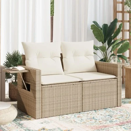2-seater garden sofa with cushions, beige synthetic rattan by , Outdoor sofas - Ref: Foro24-366079, Price: 210,99 €, Discount: %