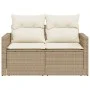 2-seater garden sofa with cushions, beige synthetic rattan by , Outdoor sofas - Ref: Foro24-366079, Price: 210,99 €, Discount: %