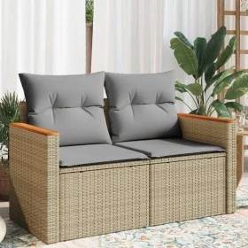 2-seater garden sofa with cushions, beige synthetic rattan by , Outdoor sofas - Ref: Foro24-366109, Price: 162,88 €, Discount: %