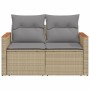 2-seater garden sofa with cushions, beige synthetic rattan by , Outdoor sofas - Ref: Foro24-366109, Price: 154,40 €, Discount: %