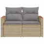 2-seater garden sofa with cushions, beige synthetic rattan by , Outdoor sofas - Ref: Foro24-366109, Price: 162,88 €, Discount: %