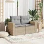 2-seater garden sofa with cushions, beige synthetic rattan by , Outdoor sofas - Ref: Foro24-366093, Price: 153,55 €, Discount: %