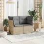 2-seater garden sofa with cushions, beige synthetic rattan by , Outdoor sofas - Ref: Foro24-366102, Price: 154,75 €, Discount: %