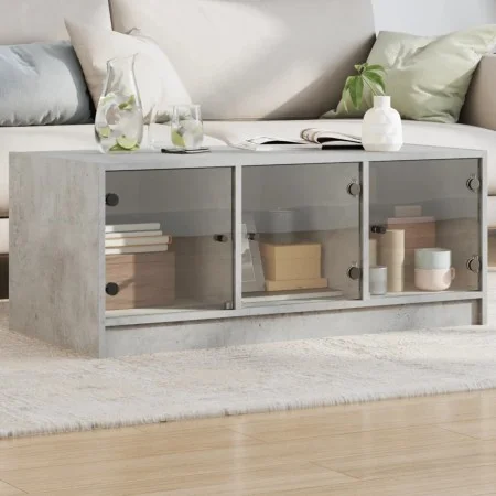 Mesa de centro con puertas de vidrio grs hormigón 102x50x42 cm de , Mesas de centro - Ref: Foro24-836416, Precio: 77,79 €, De...
