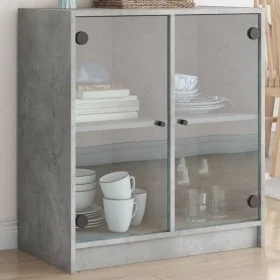 Armario auxiliar puertas de vidrio gris hormigón 68x37x75,5 cm de , Aparadores - Ref: Foro24-836423, Precio: 68,68 €, Descuen...