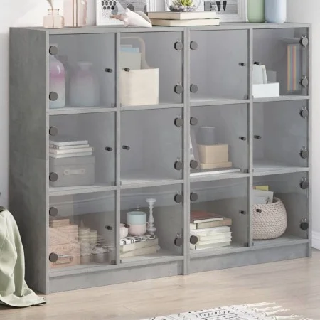 Shelving unit with gray engineered wood doors 136x37x109 cm by , Bookcases and shelves - Ref: Foro24-3206513, Price: 221,13 €...