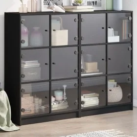 Black engineered wood shelving unit with doors 136x37x109 cm by , Bookcases and shelves - Ref: Foro24-3206511, Price: 227,23 ...