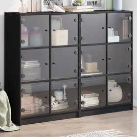 Schwarzes Regal aus Holzwerkstoff mit Türen, 136 x 37 x 109 cm von , Bücherregale und Regale - Ref: Foro24-3206511, Preis: 22...