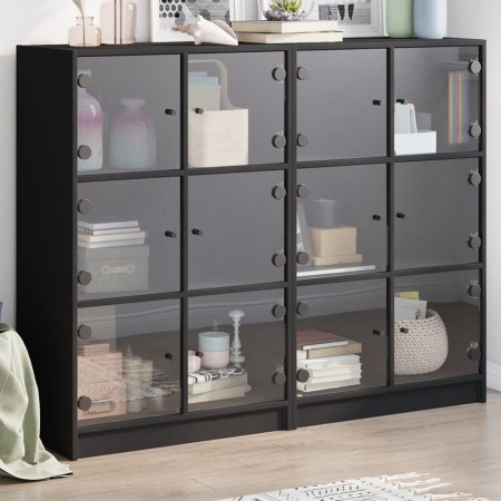 Schwarzes Regal aus Holzwerkstoff mit Türen, 136 x 37 x 109 cm von , Bücherregale und Regale - Ref: Foro24-3206511, Preis: 22...