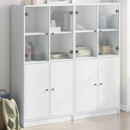 Black engineered wood shelving unit with doors 136x37x142 cm by , Bookcases and shelves - Ref: Foro24-3206524, Price: 236,06 ...