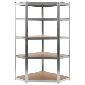 5-stöckiges Eckregal aus Sperrholz und silbernem Stahl von vidaXL, Industrieregale - Ref: Foro24-144264, Preis: 81,12 €, Raba...