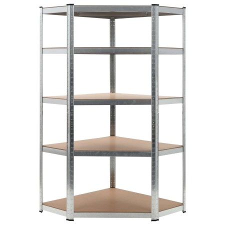 5-stöckiges Eckregal aus Sperrholz und silbernem Stahl von vidaXL, Industrieregale - Ref: Foro24-144264, Preis: 81,12 €, Raba...