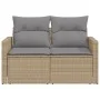 2-seater garden sofa with cushions, beige synthetic rattan by , Outdoor sofas - Ref: Foro24-366106, Price: 190,39 €, Discount: %