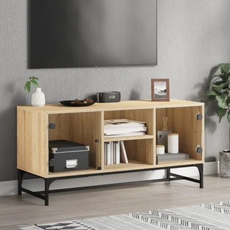 TV cabinet with glass doors Sonoma oak 102x37x50 cm by , TV Furniture - Ref: Foro24-836534, Price: 66,34 €, Discount: %