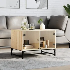Mesa de centro con puertas de vidrio roble Sonoma 68,5x50x50 cm de , Mesas de centro - Ref: Foro24-836541, Precio: 47,92 €, D...