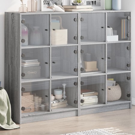 Sonoma graues Holzregal mit Türen 136x37x109 cm von , Bücherregale und Regale - Ref: Foro24-3206515, Preis: 229,61 €, Rabatt: %