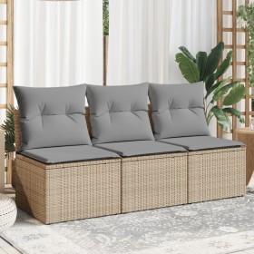 3-Sitzer-Gartensofa mit beigen synthetischen Rattankissen von , Outdoor-Sofas - Ref: Foro24-366104, Preis: 161,62 €, Rabatt: %