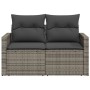 Garden sofa with cushions, 2 seats, synthetic gray rattan by , Outdoor sofas - Ref: Foro24-366141, Price: 171,31 €, Discount: %