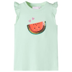 Camiseta infantil de manga volante verde suave 140