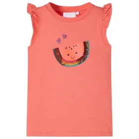 Korallenrotes T-Shirt mit Rüschenärmeln für Kinder 128 von , Kinder-T-Shirts - Ref: Foro24-10627, Preis: 8,45 €, Rabatt: %