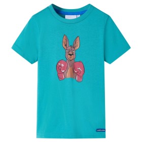 Camiseta infantil de manga corta color verde menta oscuro 92