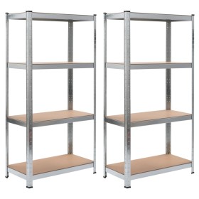 Shelving 4 levels 2 units steel plywood silver by vidaXL, Industrial shelving - Ref: Foro24-144267, Price: 84,66 €, Discount: %