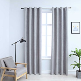 Cortinas opacas con anillas de metal 2 piezas gris 140x245 cm Cortinas opacas con anillas de metal 2 piezas gris 140x245 cm
