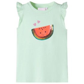 Camiseta infantil de manga volante verde suave 104