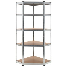 Corner shelving 5 levels plywood and silver steel by vidaXL, Industrial shelving - Ref: Foro24-144265, Price: 67,60 €, Discou...