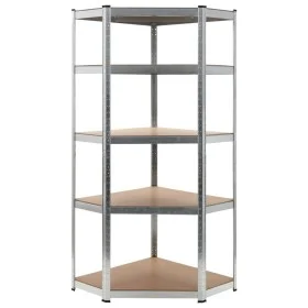 Corner shelving 5 levels plywood and silver steel by vidaXL, Industrial shelving - Ref: Foro24-144265, Price: 70,58 €, Discou...