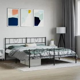 Black metal headboard and footboard bed frame 193x203 cm by , Beds and slatted bases - Ref: Foro24-355487, Price: 117,31 €, D...
