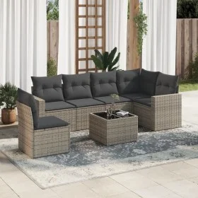 7-piece garden sofa set with gray PE rattan cushions by , Garden sets - Ref: Foro24-3219030, Price: 416,09 €, Discount: %