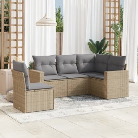 Garden sofa set with cushions 5 pieces beige synthetic rattan by , Modular outdoor sofas - Ref: Foro24-3251306, Price: 379,81...