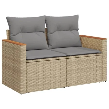 2-seater garden sofa with cushions, beige synthetic rattan by , Outdoor sofas - Ref: Foro24-366097, Price: 144,62 €, Discount: %