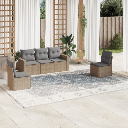 Garden sofa set with cushions 5 pieces beige synthetic rattan by , Modular outdoor sofas - Ref: Foro24-3251126, Price: 335,97...