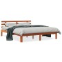 Bed frame with wax brown pine wood headboard 150x200 cm by , Beds and slatted bases - Ref: Foro24-844275, Price: 105,31 €, Di...