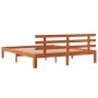 Bed frame with wax brown pine wood headboard 150x200 cm by , Beds and slatted bases - Ref: Foro24-844275, Price: 105,31 €, Di...