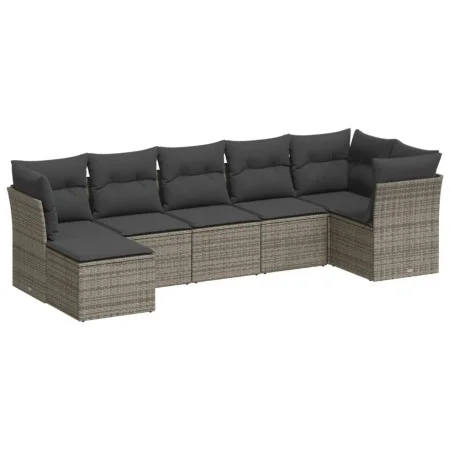 7-piece garden sofa set with gray PE rattan cushions by , Garden sets - Ref: Foro24-3217970, Price: 400,03 €, Discount: %