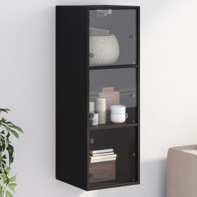 Mueble de pared con puertas de vidrio negro 35x37x100 cm