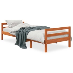 Estructura de cama madera maciza de pino marrón cera 75x190 cm