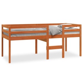 Cama alta madera maciza de pino marrón cera 90x190 cm