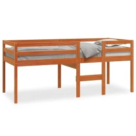 High bed solid wax brown pine wood 90x200 cm by , Beds and slatted bases - Ref: Foro24-844481, Price: 114,31 €, Discount: %