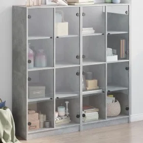 Shelving unit with gray engineered wood doors 136x37x142 cm by , Bookcases and shelves - Ref: Foro24-3206520, Price: 272,92 €...