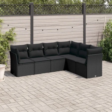 6-teiliges Gartensofa-Set und schwarze synthetische Rattankissen von , Gartensets - Ref: Foro24-3249514, Preis: 387,14 €, Rab...
