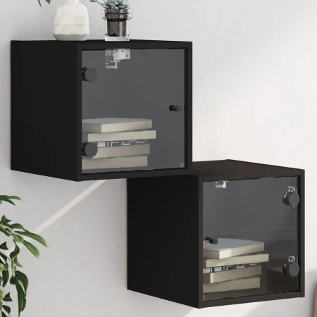 Bedside tables with glass doors 2 pcs black 35x37x35 cm by , Nightstands - Ref: Foro24-836465, Price: 54,21 €, Discount: %