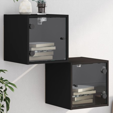 Nachttische mit Glastüren 2 Stück schwarz 35x37x35 cm von , Nachttische - Ref: Foro24-836465, Preis: 54,91 €, Rabatt: %